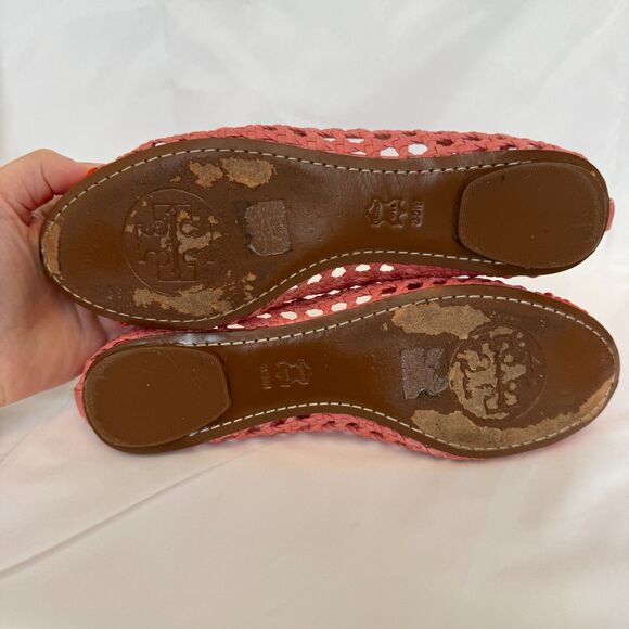 Tory Burch Pink and Orange Leather Woven Carlyle Ballerina Flats Size 8.5 - Picture 7 of 7